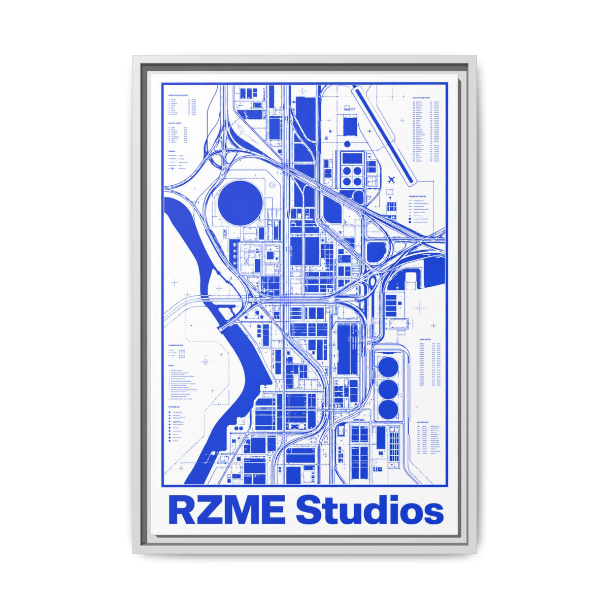 Framed City Map Canvas — RZME Studios Blueprint Art