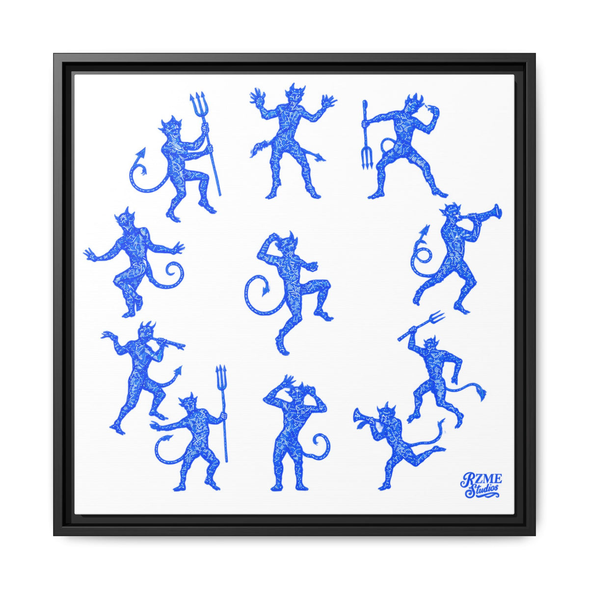 Blue Devil Pattern Matte Framed Canvas Art