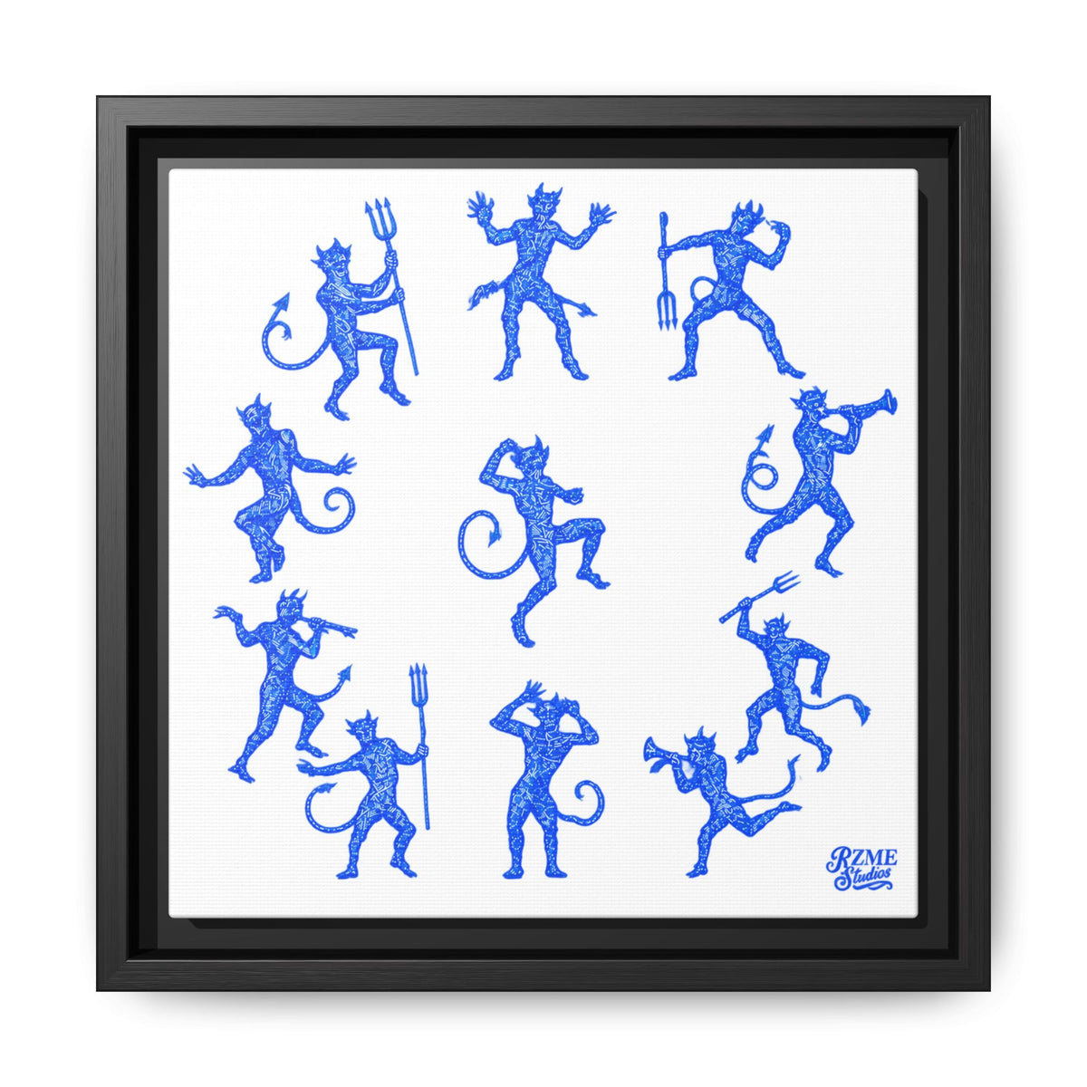 Blue Devil Pattern Matte Framed Canvas Art
