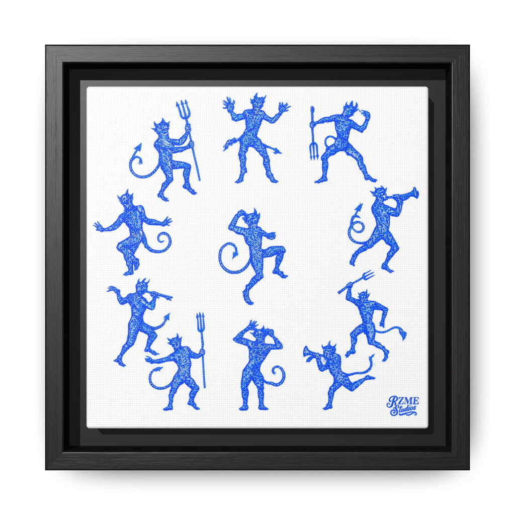 Blue Devil Pattern Matte Framed Canvas Art