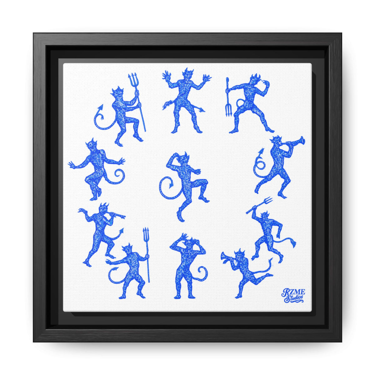 Blue Devil Pattern Matte Framed Canvas Art
