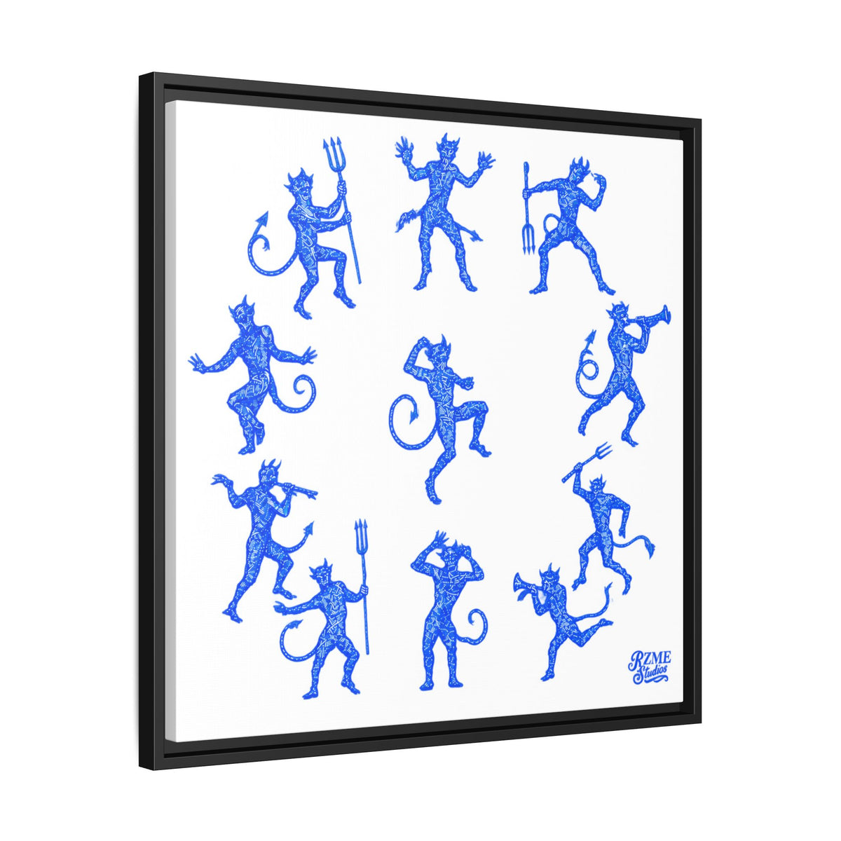 Blue Devil Pattern Matte Framed Canvas Art