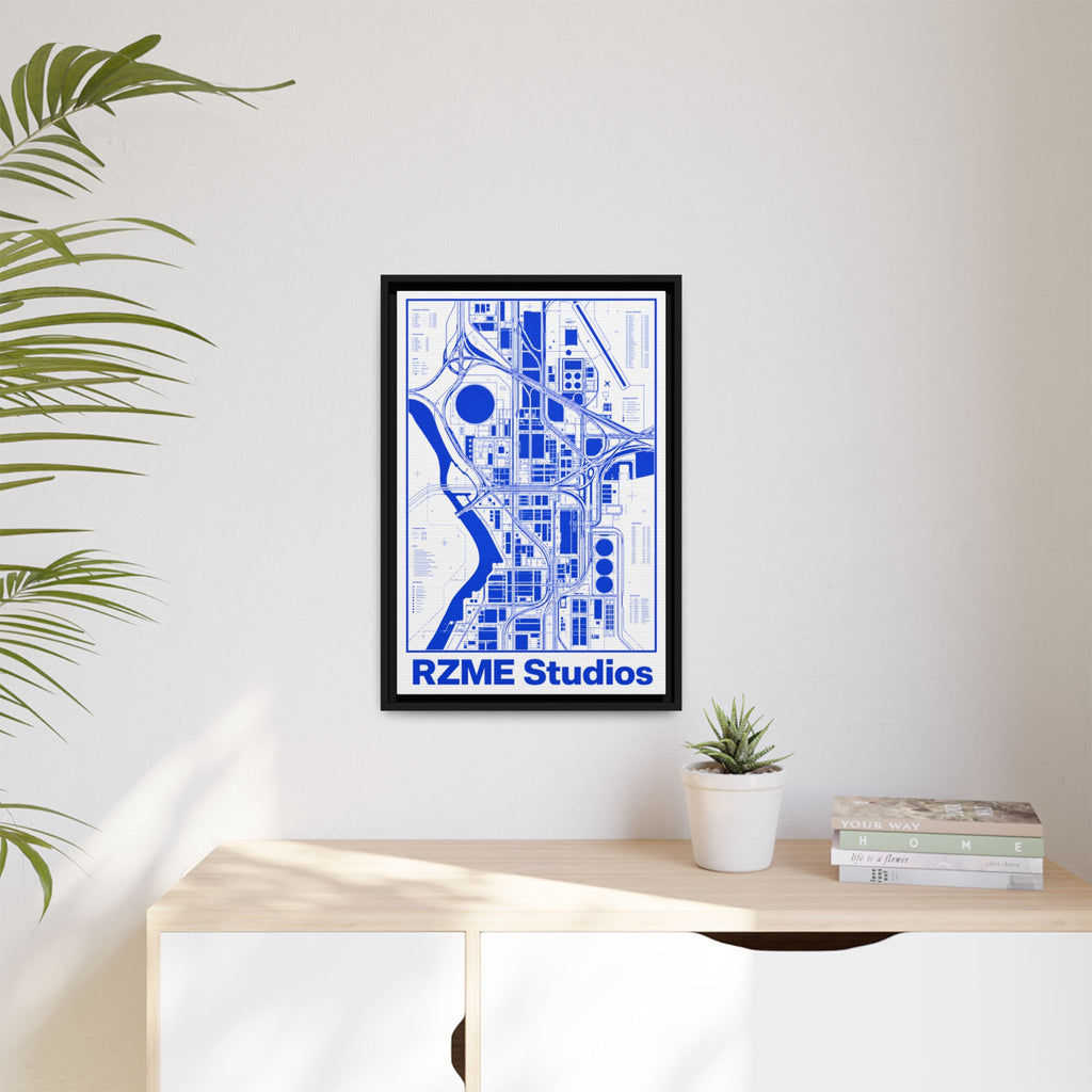 Framed City Map Canvas — RZME Studios Blueprint Art