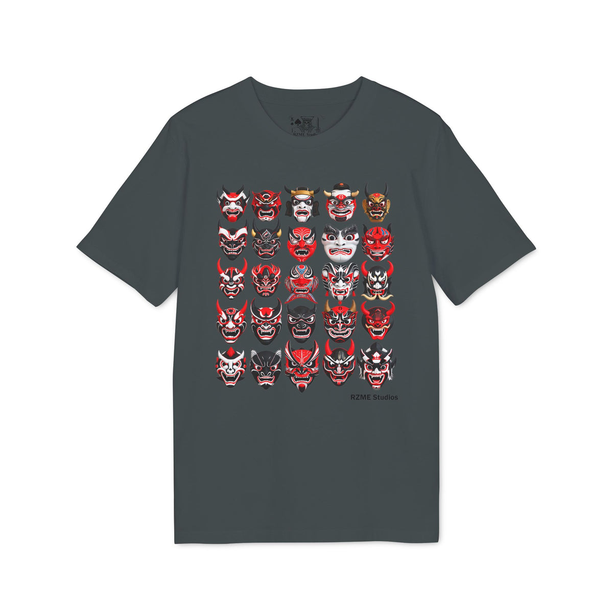 Oni Mask Grid T-Shirt — Japanese Demon Mask Graphic Tee
