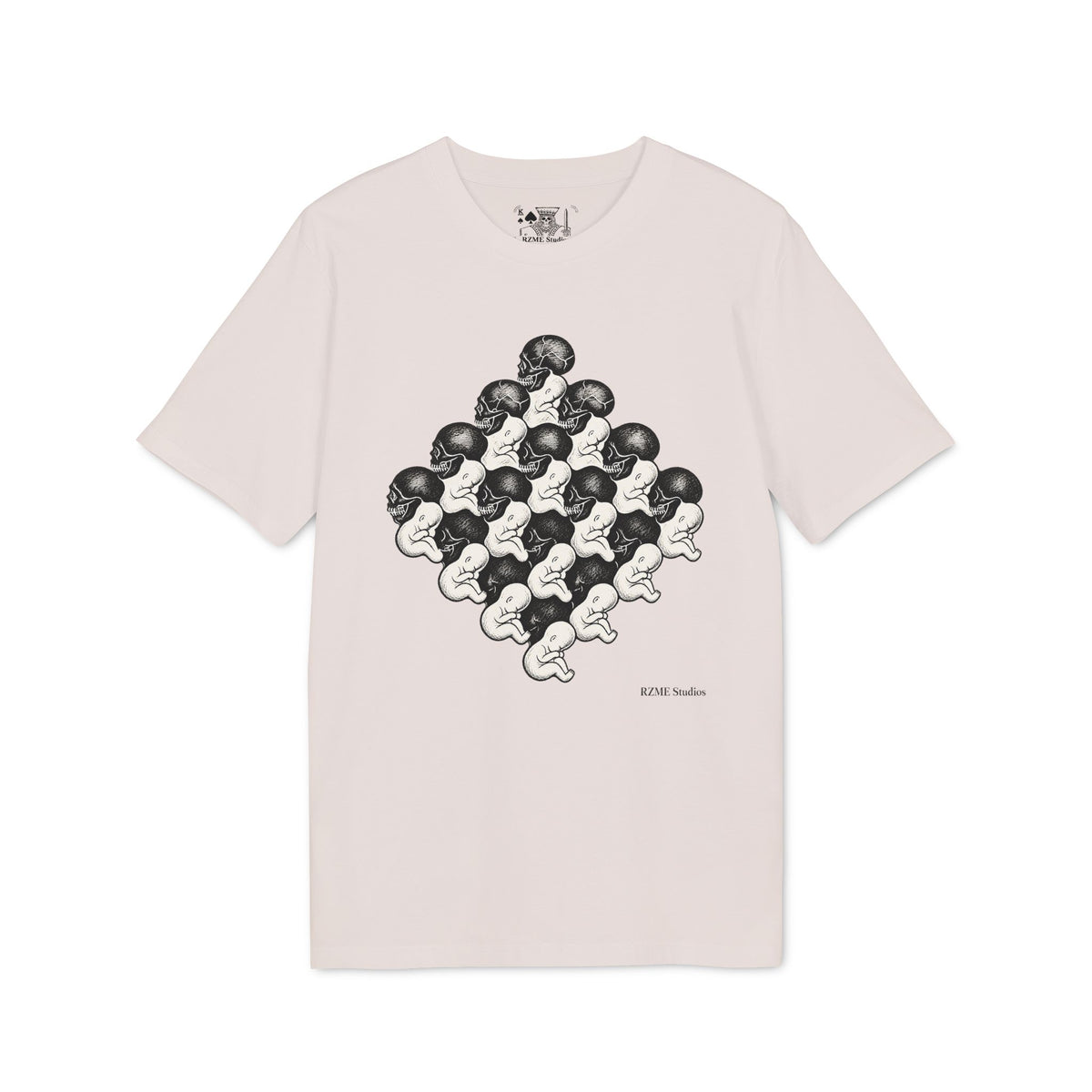 Graphic Tee — Retro Repeating Heads Design with RZME Back Print