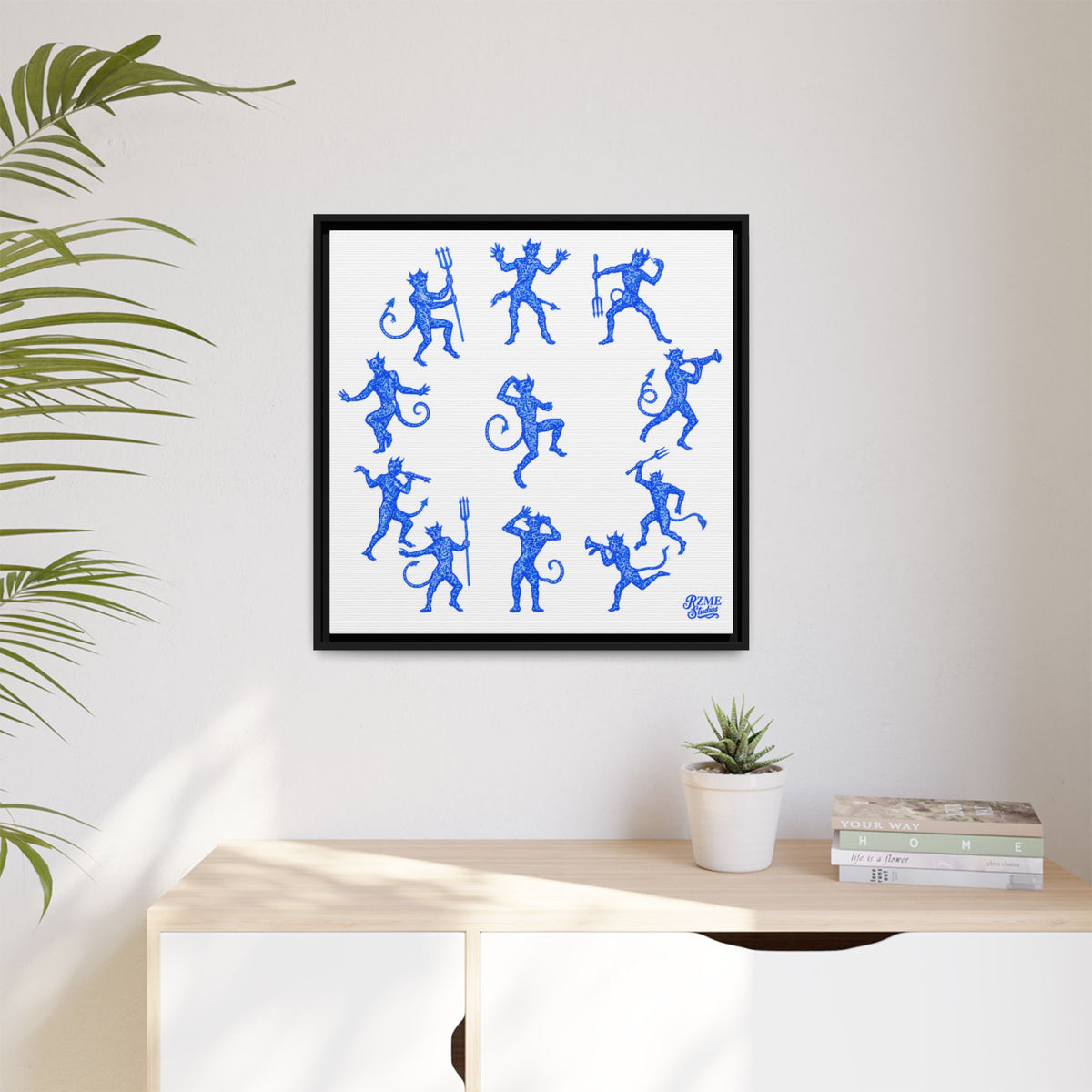 Blue Devil Pattern Matte Framed Canvas Art