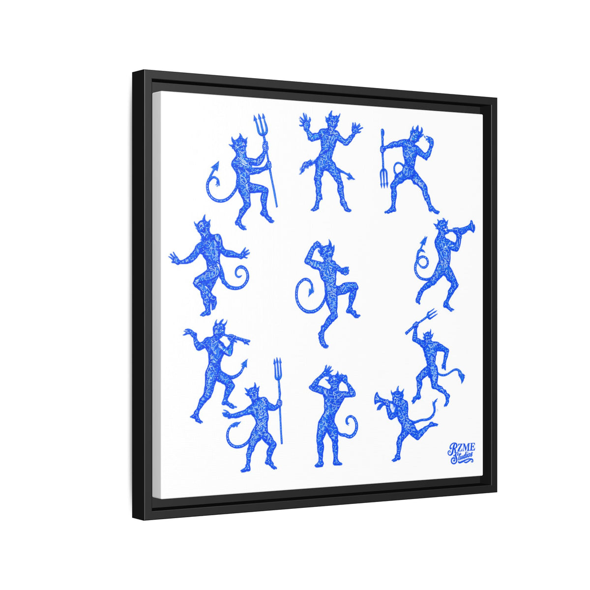 Blue Devil Pattern Matte Framed Canvas Art