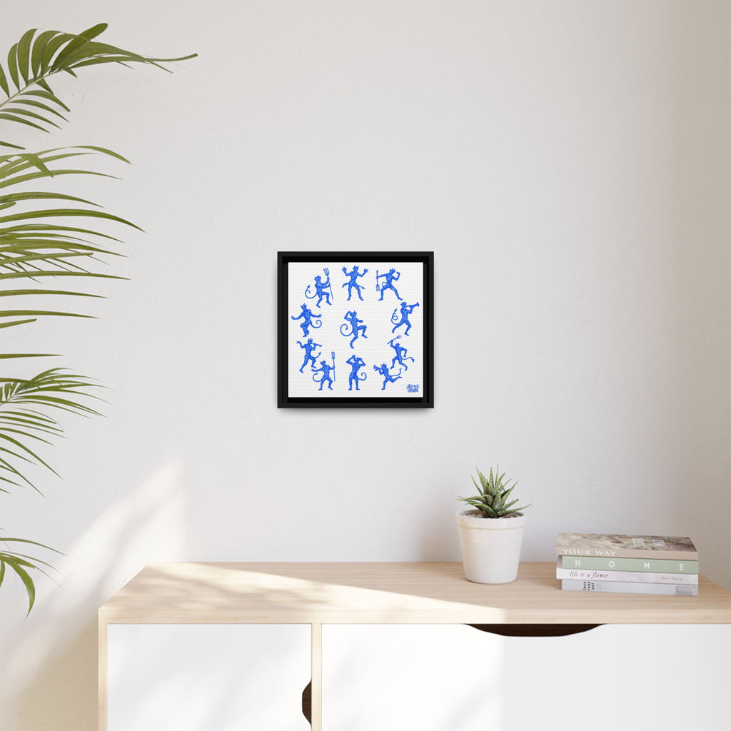 Blue Devil Pattern Matte Framed Canvas Art