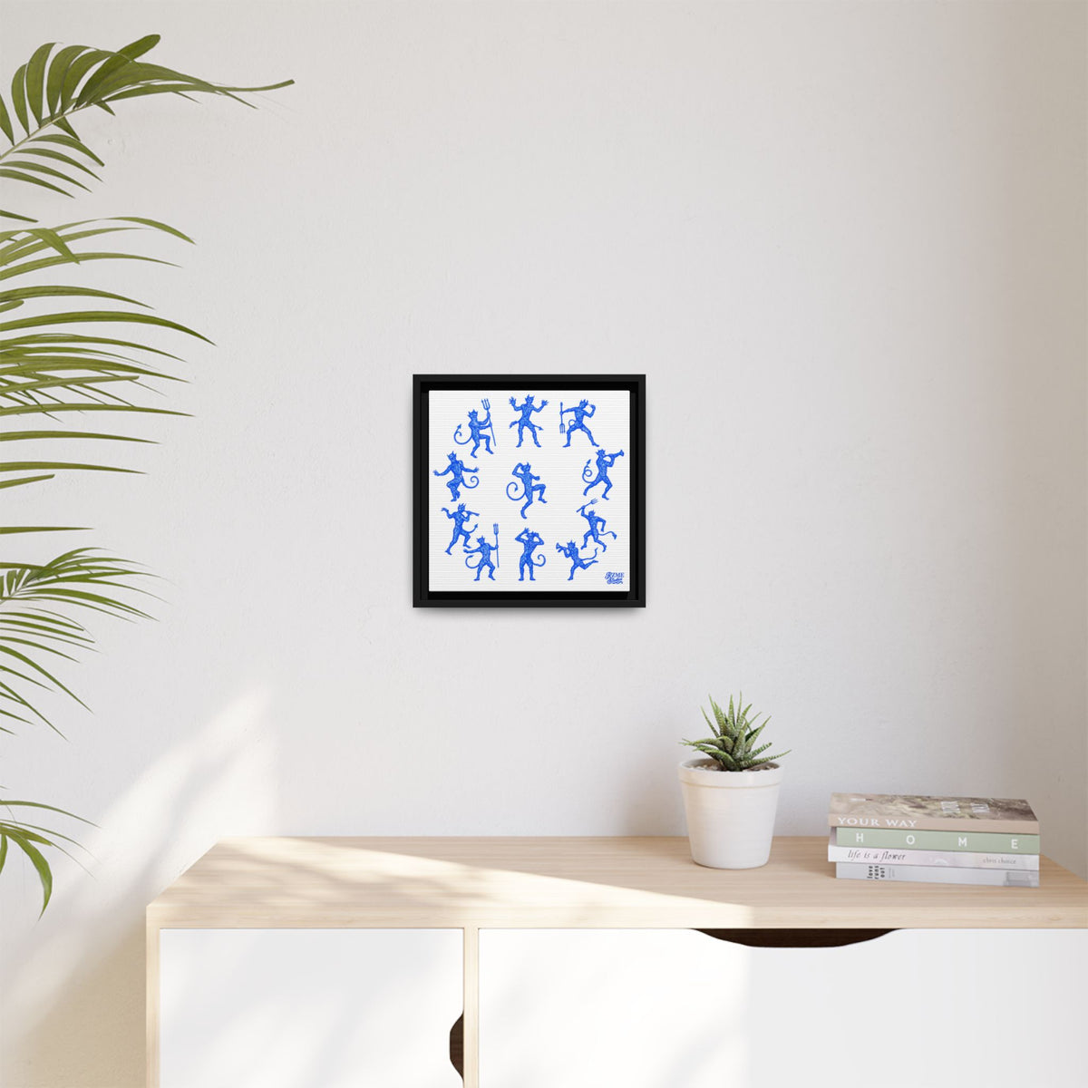 Blue Devil Pattern Matte Framed Canvas Art