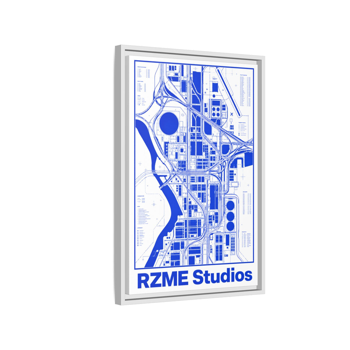 Framed City Map Canvas — RZME Studios Blueprint Art