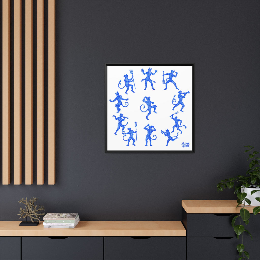 Blue Devil Pattern Matte Framed Canvas Art