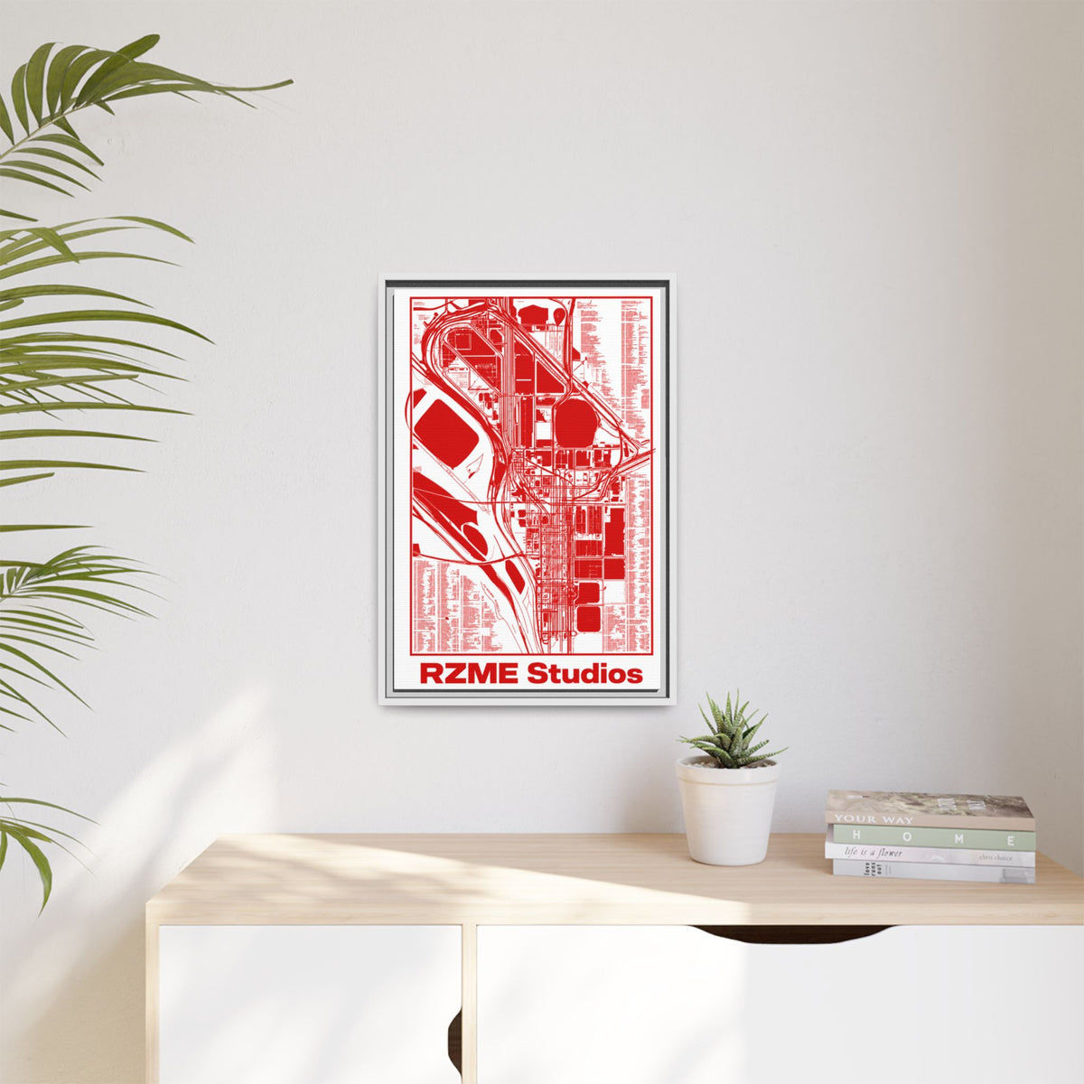RZME Studios Red Transit Map Art Print — Matte Framed Canvas