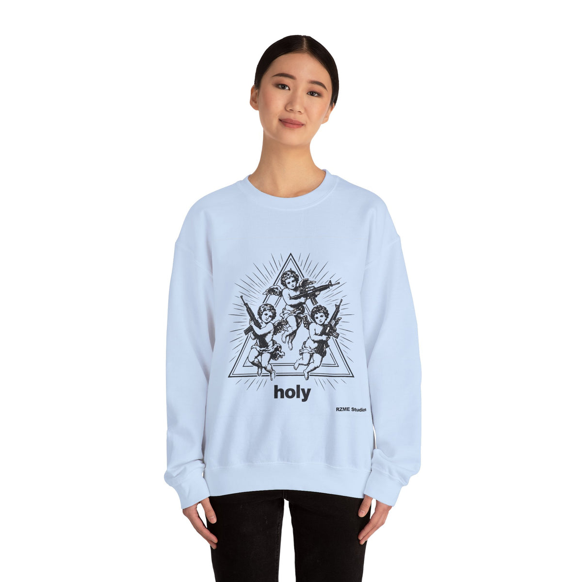 Angel Trio 'Holy' Crewneck Sweatshirt — Vintage Cherub Graphic