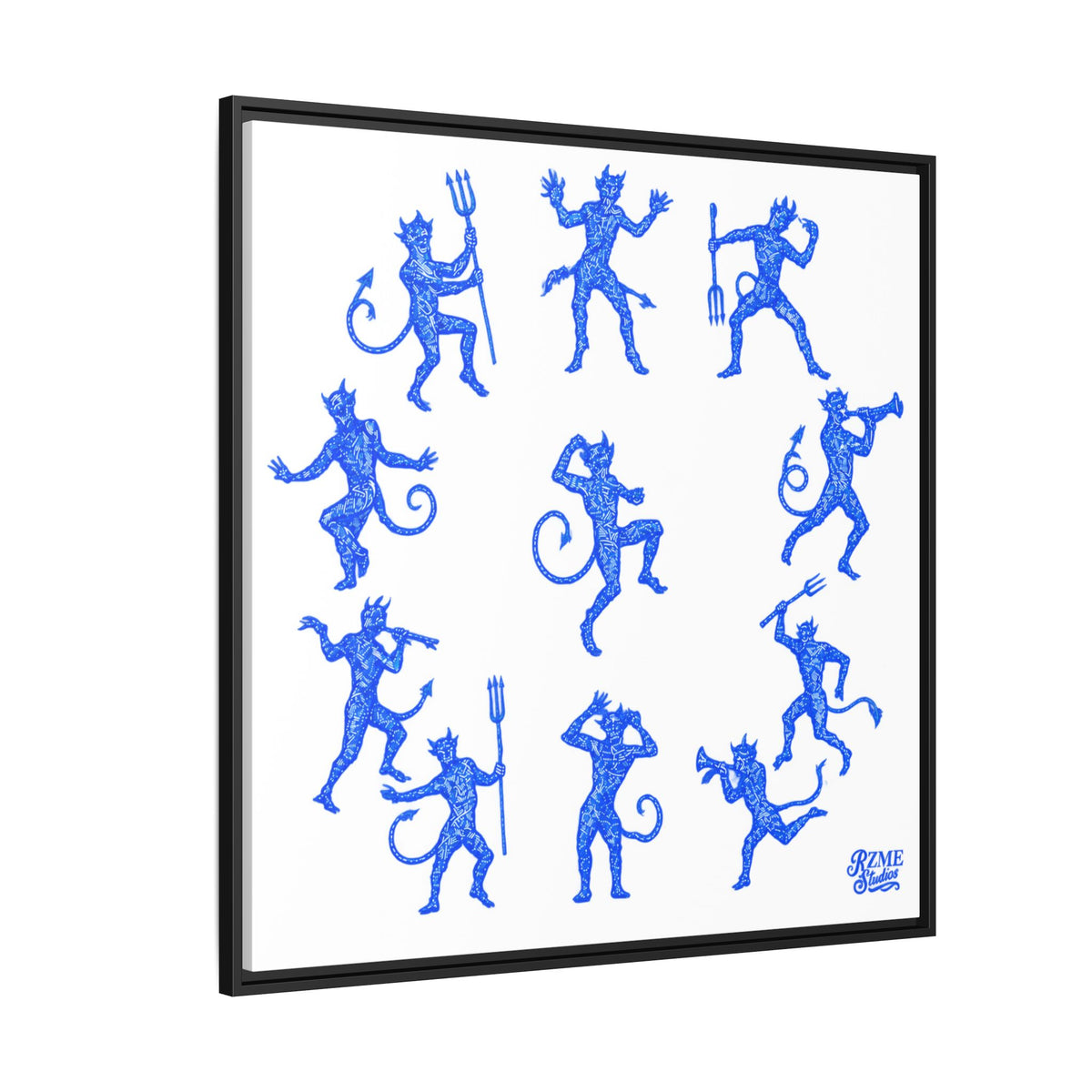 Blue Devil Pattern Matte Framed Canvas Art