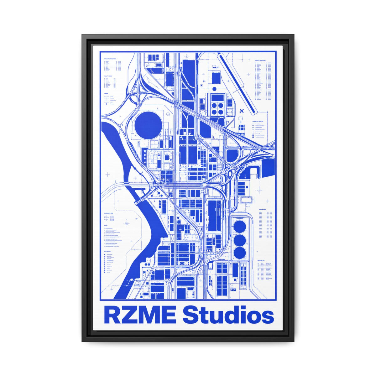 Framed City Map Canvas — RZME Studios Blueprint Art