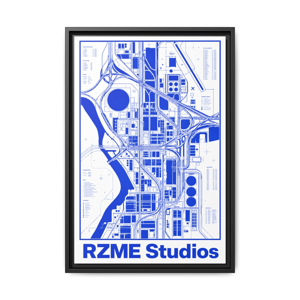 Framed City Map Canvas — RZME Studios Blueprint Art