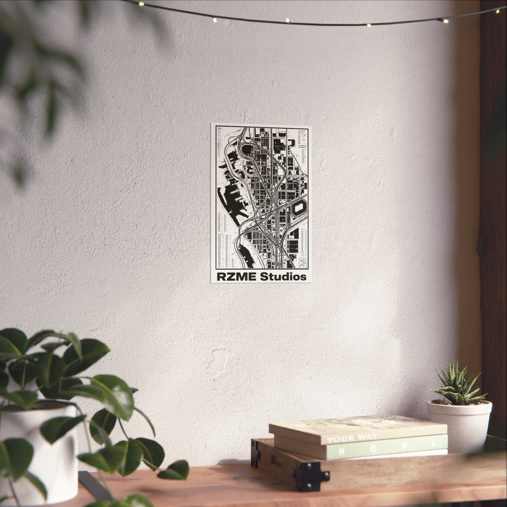 City Map Art Poster — Black & White Urban Blueprint by RZME Studios