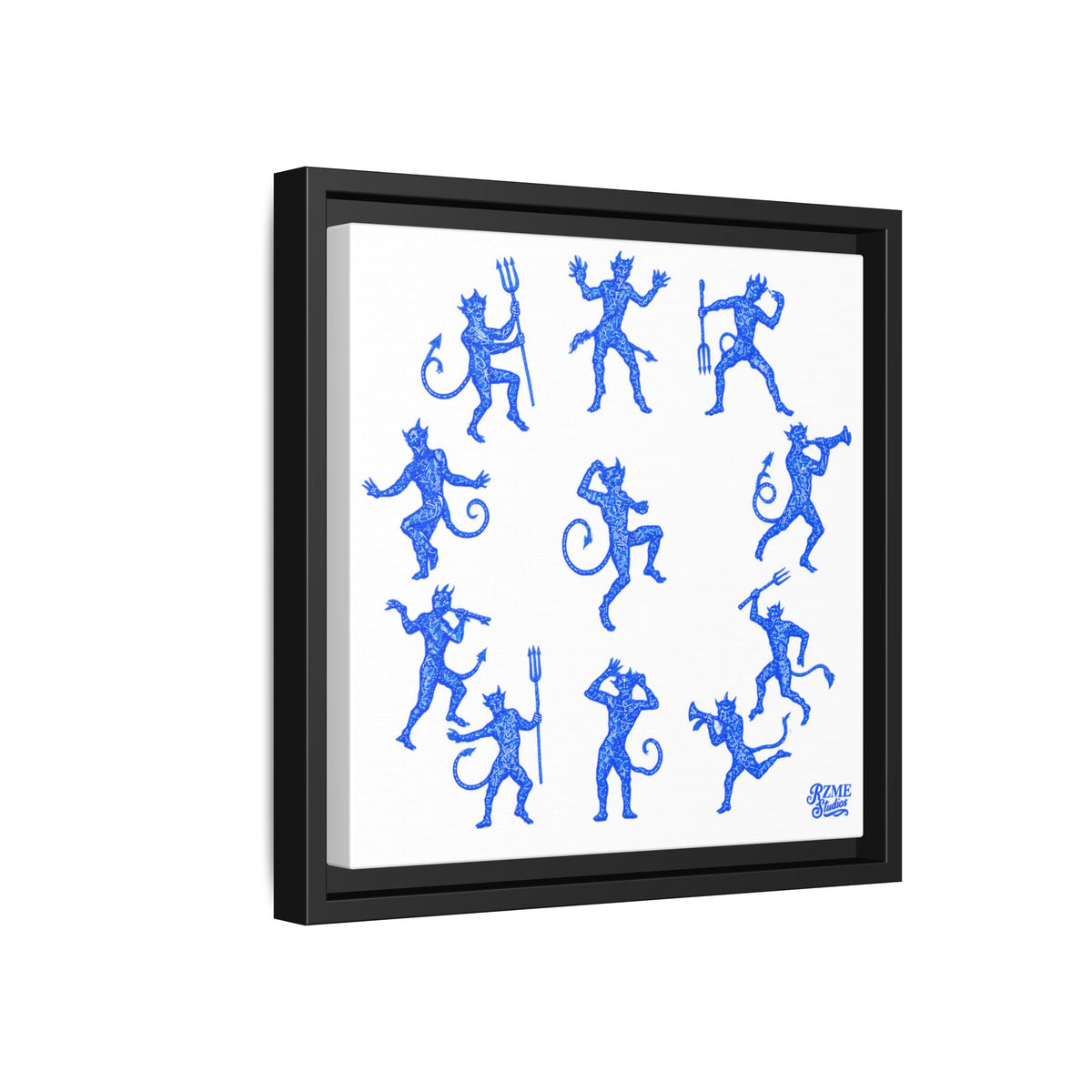 Blue Devil Pattern Matte Framed Canvas Art