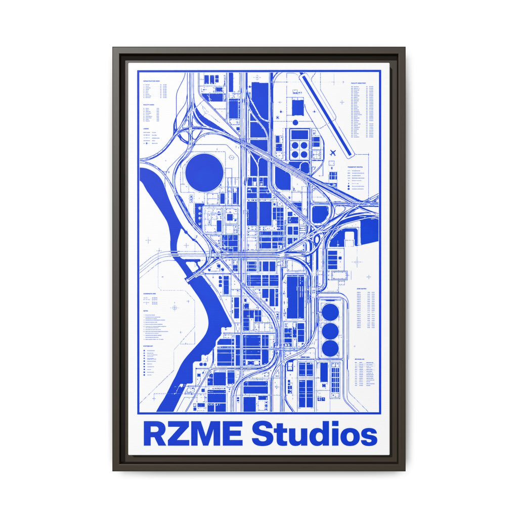 Framed City Map Canvas — RZME Studios Blueprint Art