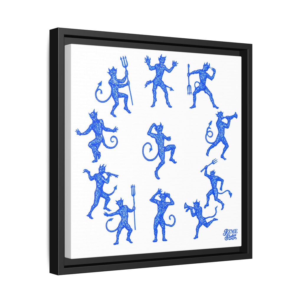 Blue Devil Pattern Matte Framed Canvas Art