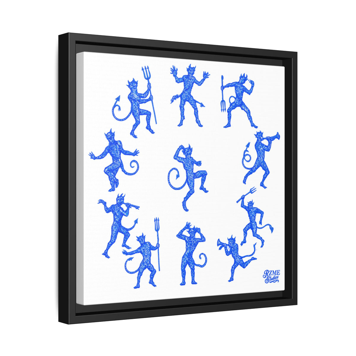Blue Devil Pattern Matte Framed Canvas Art