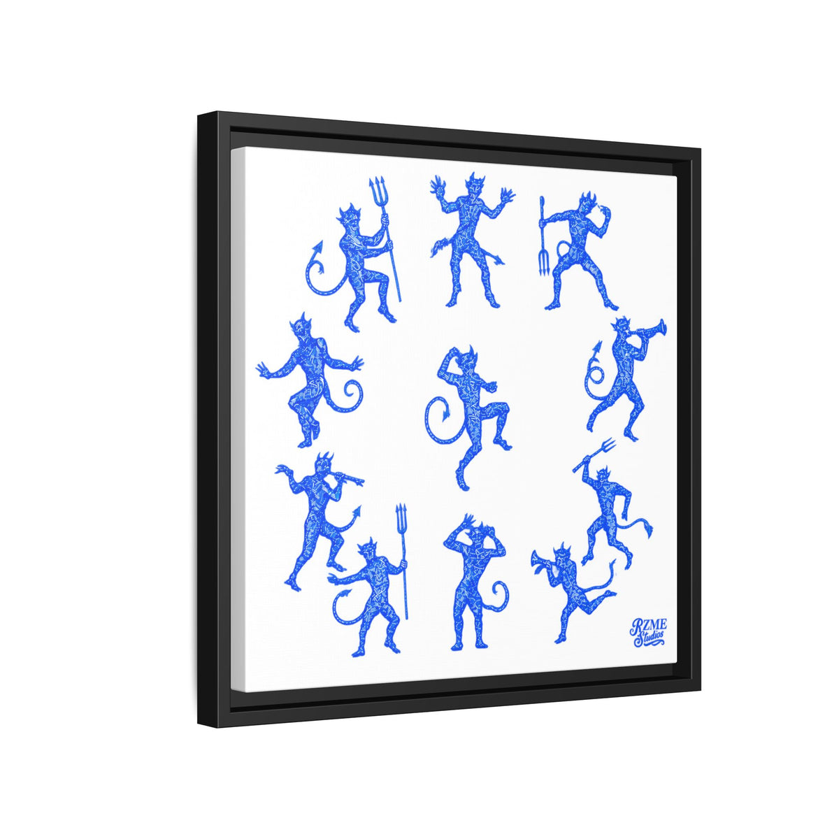 Blue Devil Pattern Matte Framed Canvas Art
