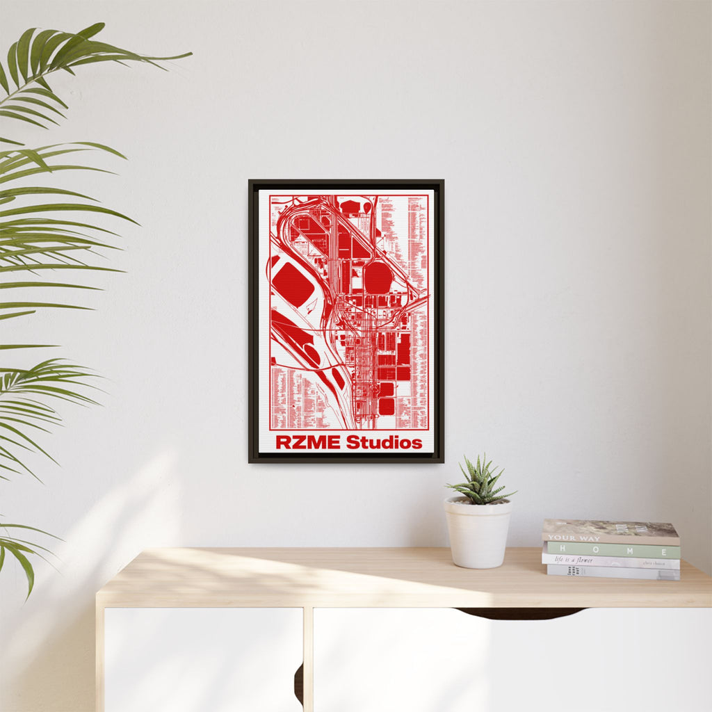 RZME Studios Red Transit Map Art Print — Matte Framed Canvas