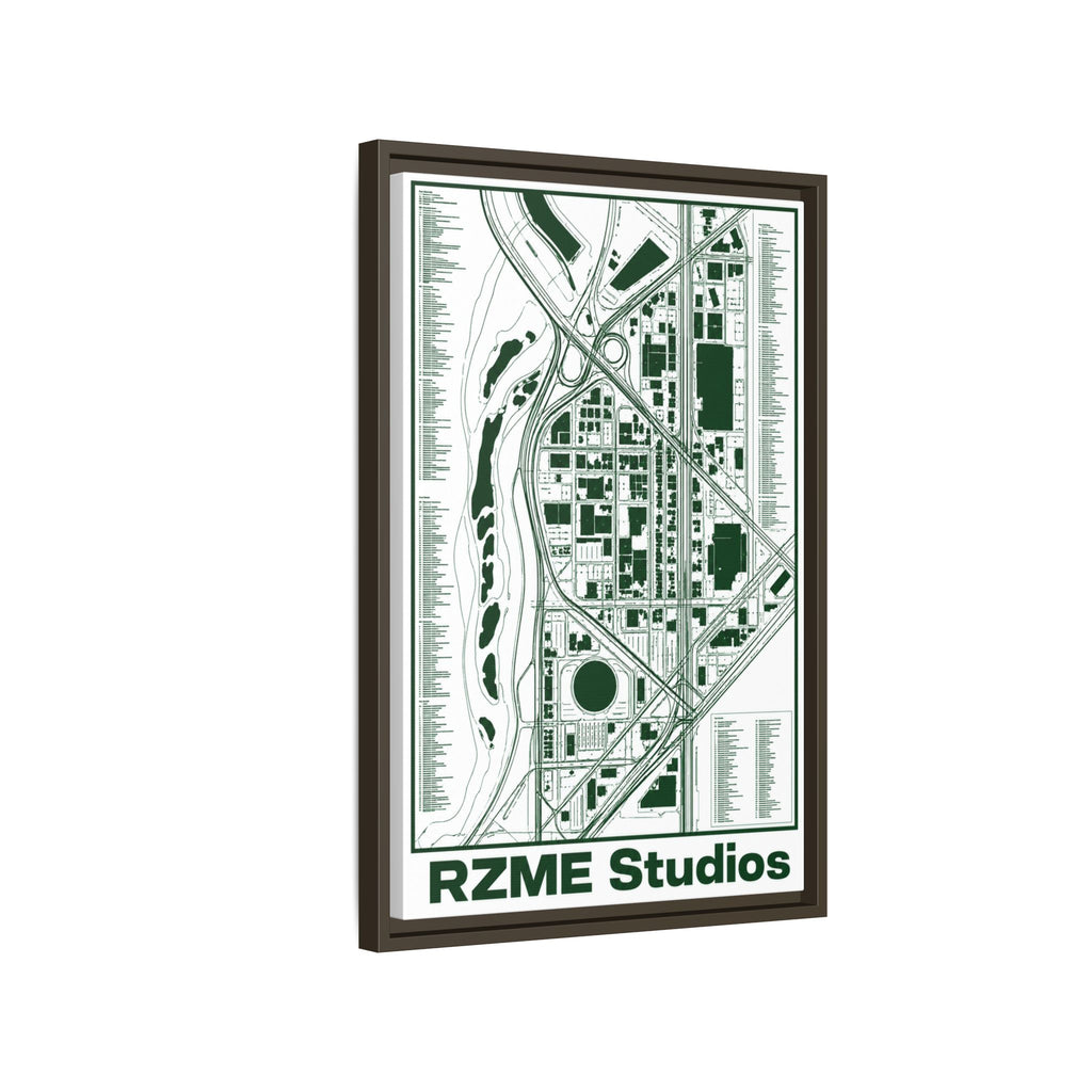 City Map Matte Canvas Framed Print — Minimal Green Urban Map Wall Art