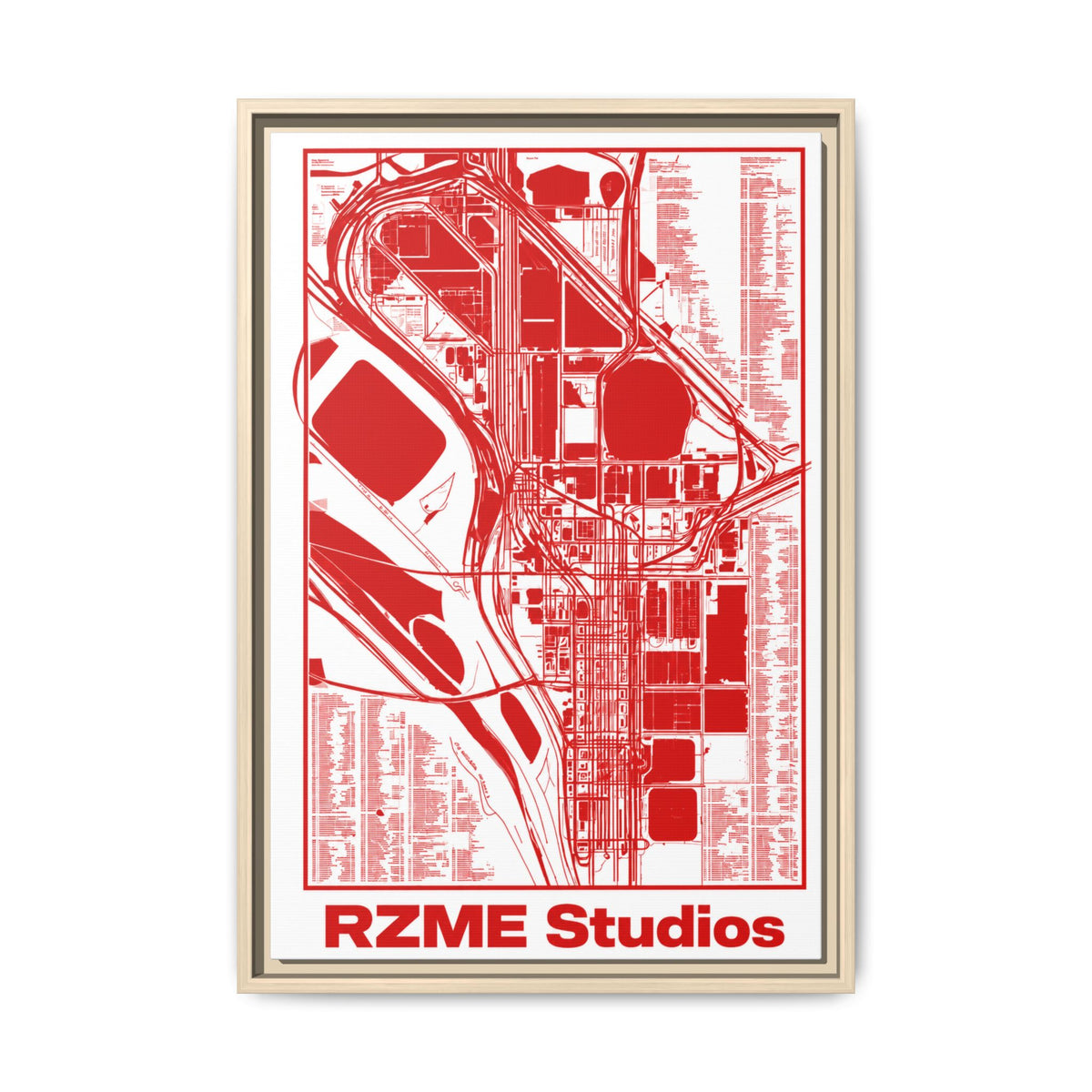 RZME Studios Red Transit Map Art Print — Matte Framed Canvas