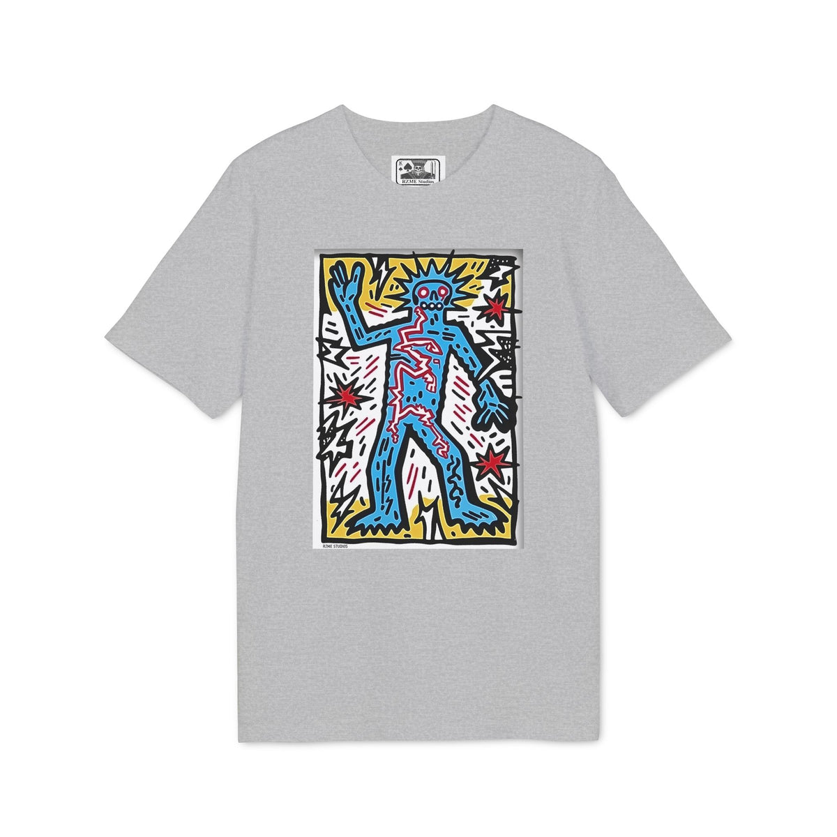 Keith Haring Style Pop Art T‑Shirt — Blue Dancing Figure Graphic Tee