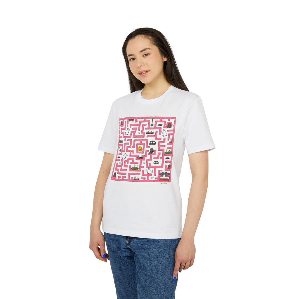 Maze Puzzle T-Shirt — Pink Retro Labyrinth Graphic Tee