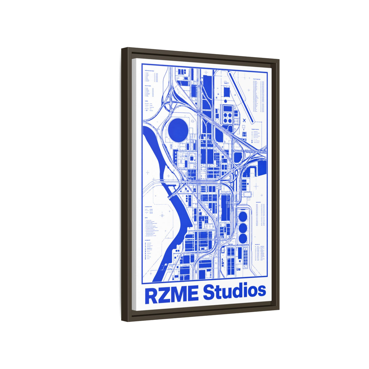 Framed City Map Canvas — RZME Studios Blueprint Art