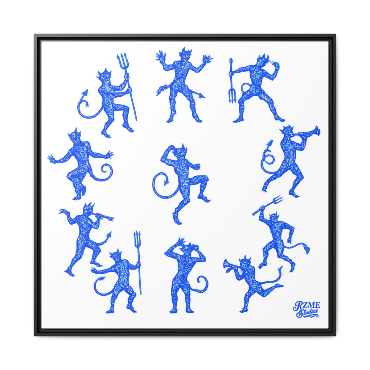 Blue Devil Pattern Matte Framed Canvas Art