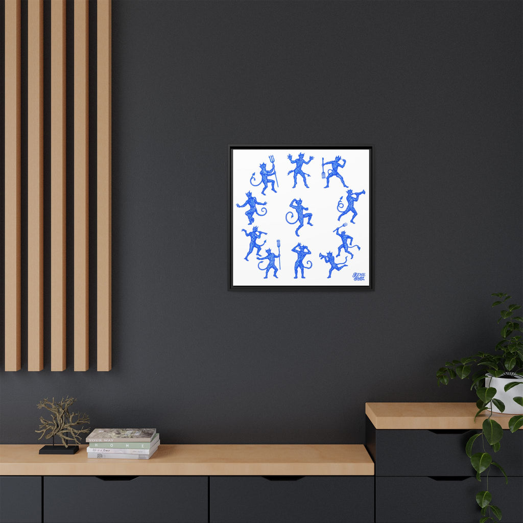 Blue Devil Pattern Matte Framed Canvas Art