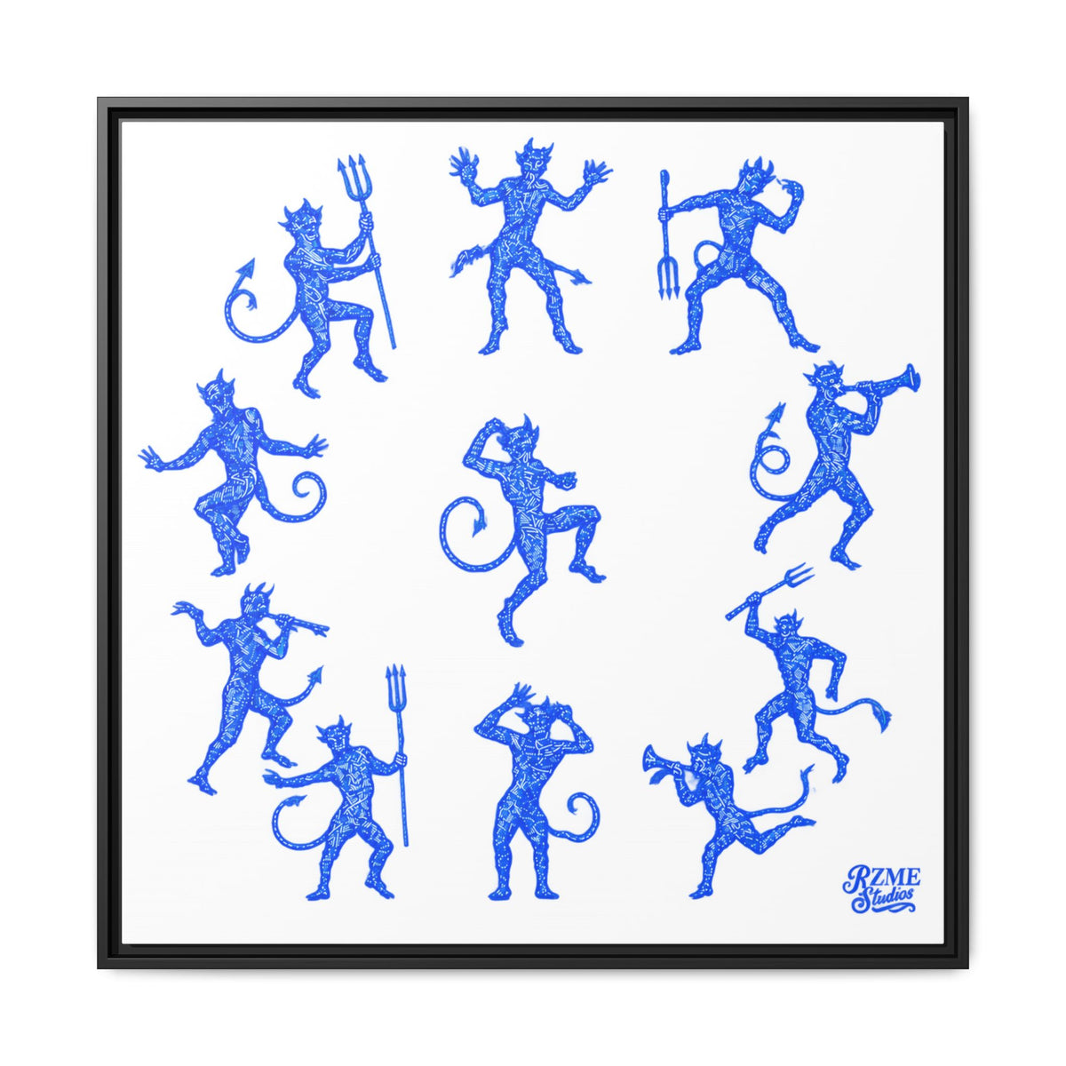 Blue Devil Pattern Matte Framed Canvas Art