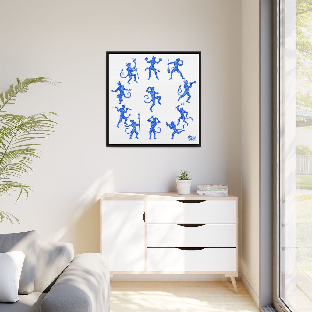 Blue Devil Pattern Matte Framed Canvas Art