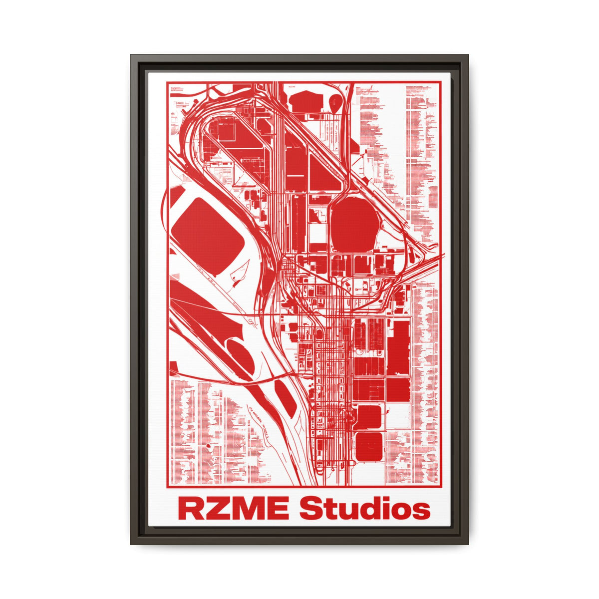 RZME Studios Red Transit Map Art Print — Matte Framed Canvas