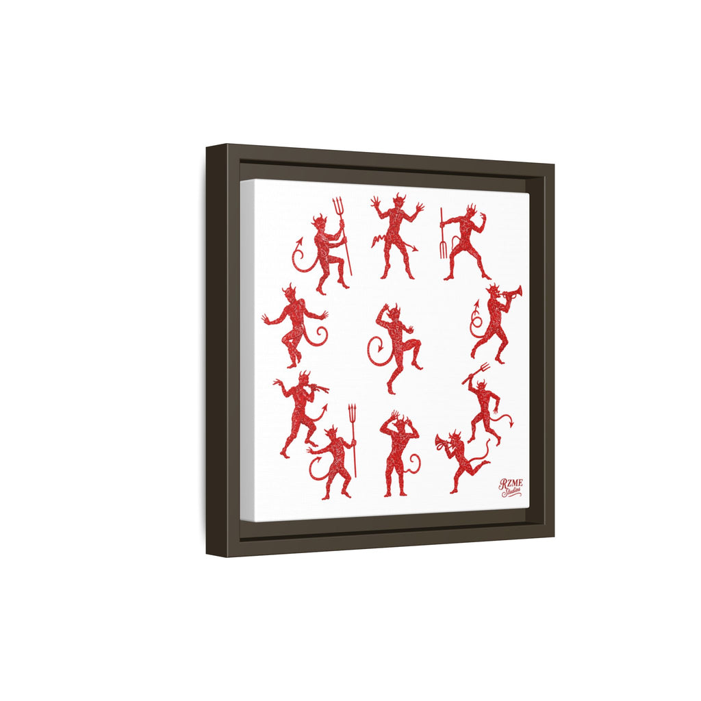 Red Devil Pattern Framed Canvas Art — Playful Halloween Wall Decor