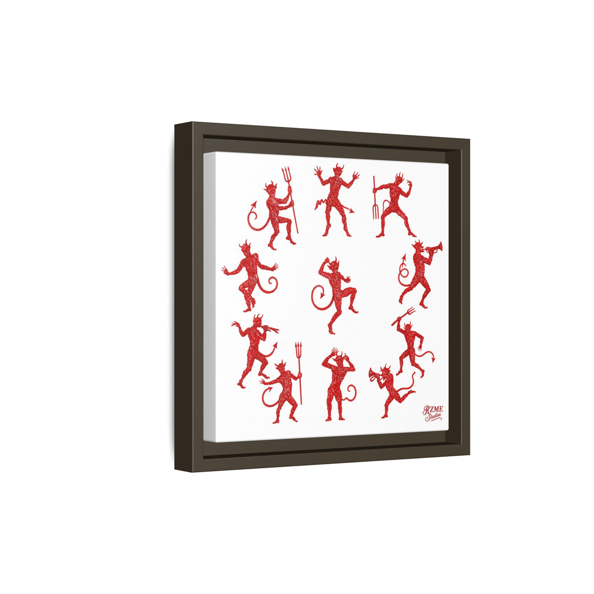 Red Devil Pattern Framed Canvas Art — Playful Halloween Wall Decor