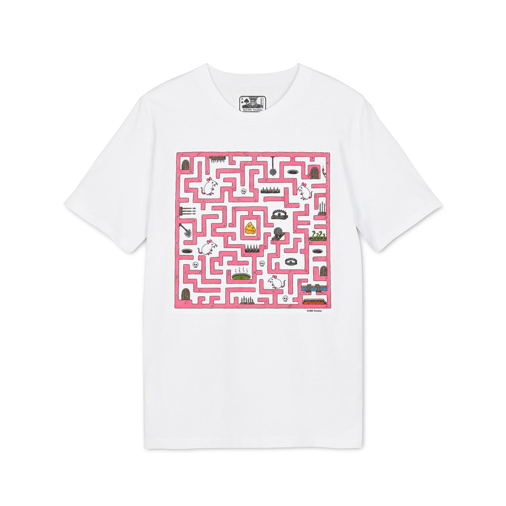 Maze Puzzle T-Shirt — Pink Retro Labyrinth Graphic Tee