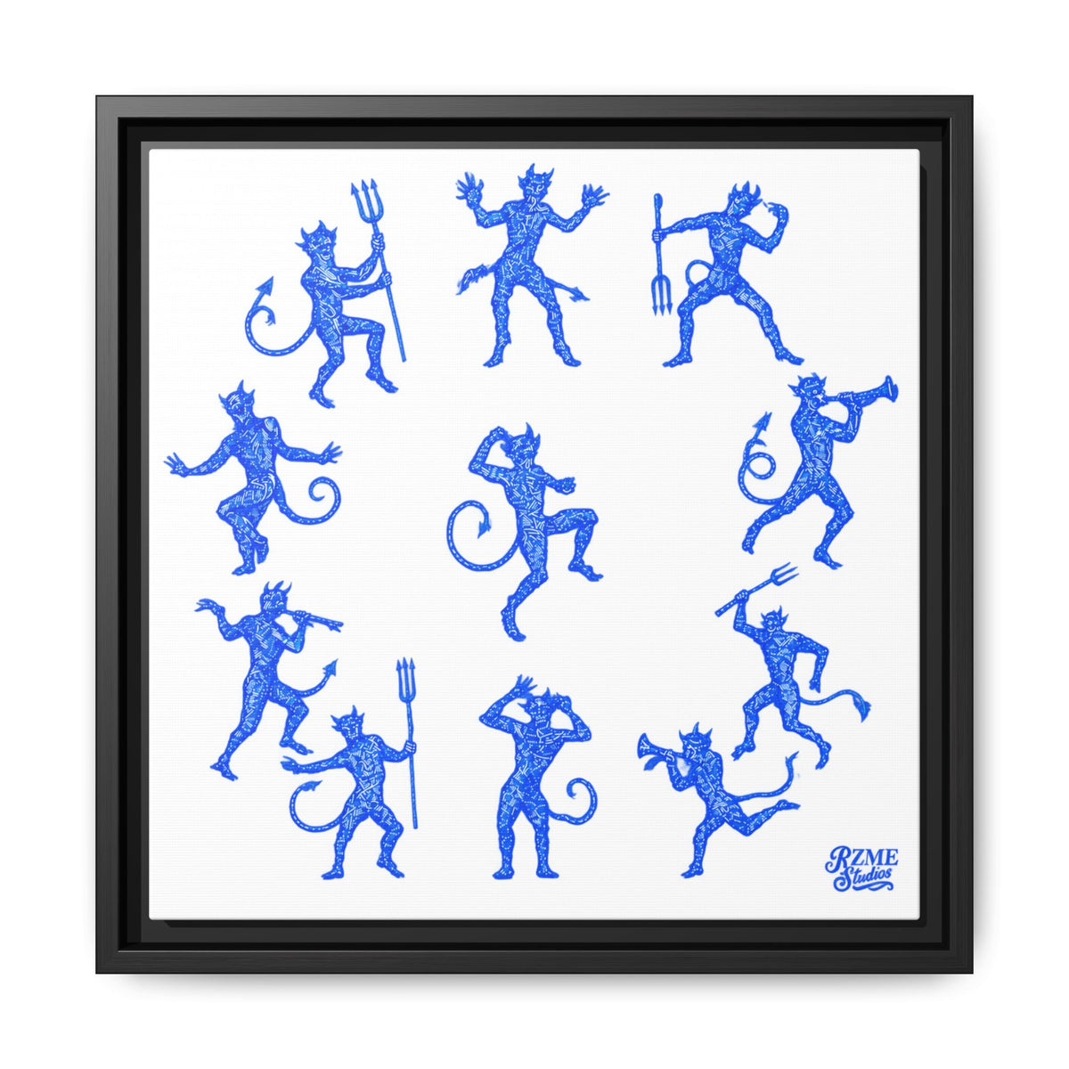 Blue Devil Pattern Matte Framed Canvas Art