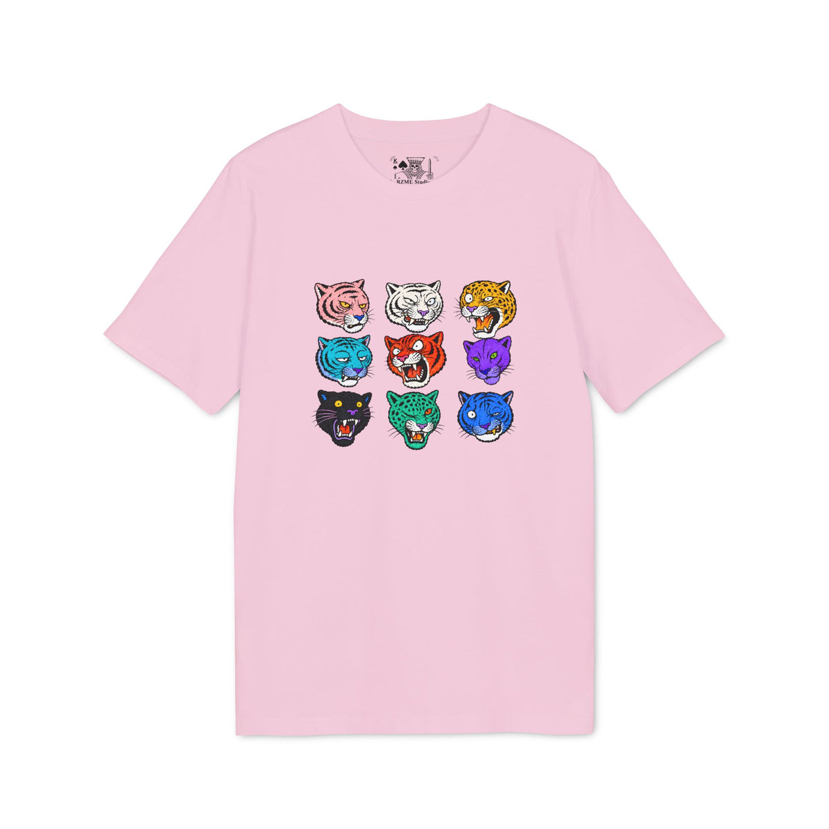 Colorful Tiger Heads Graphic T-Shirt — Retro Pop Art Animal Tee