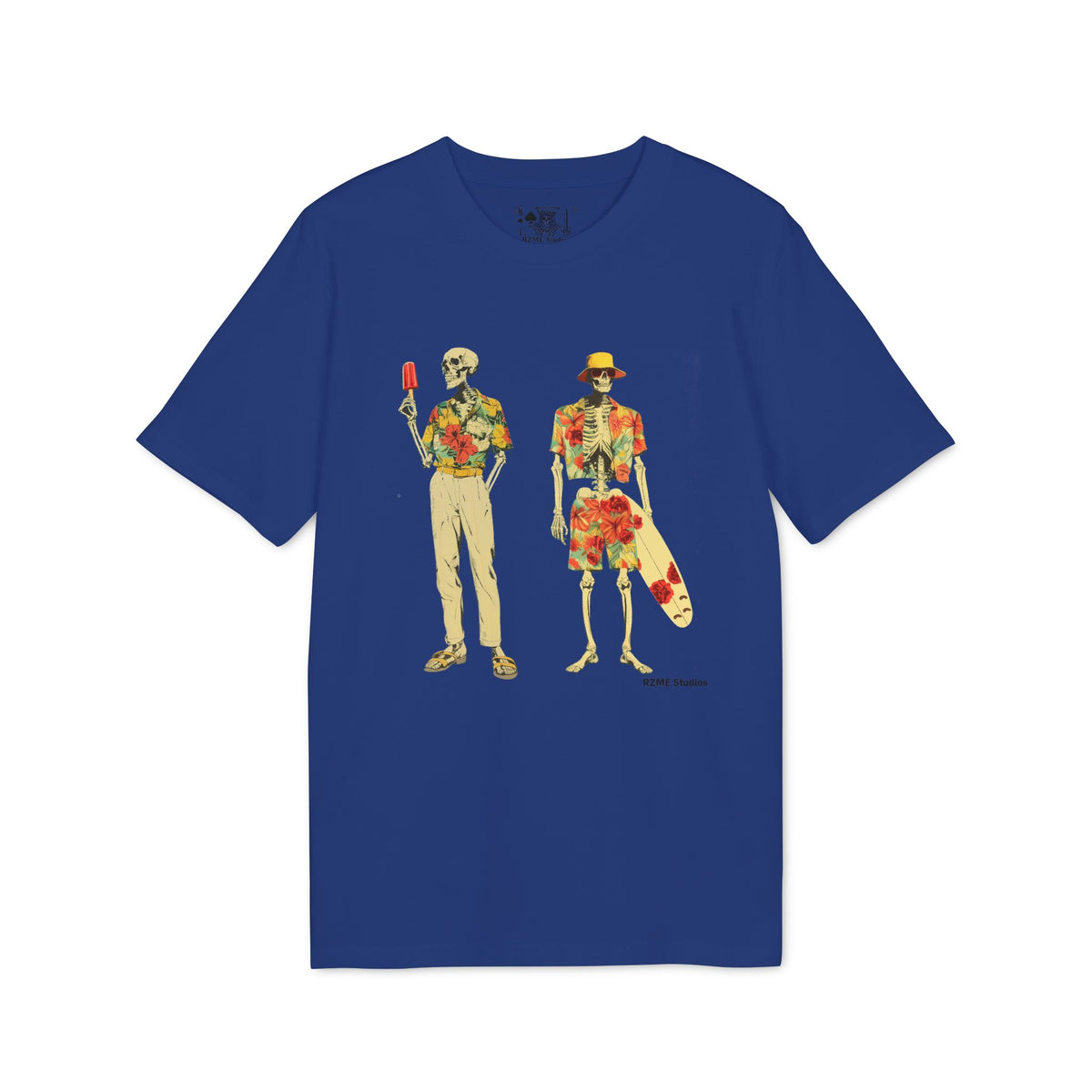 Skeleton Summer Tee – Tropical Skeletons with Popsicle & Skateboard Graphic T-Shirt