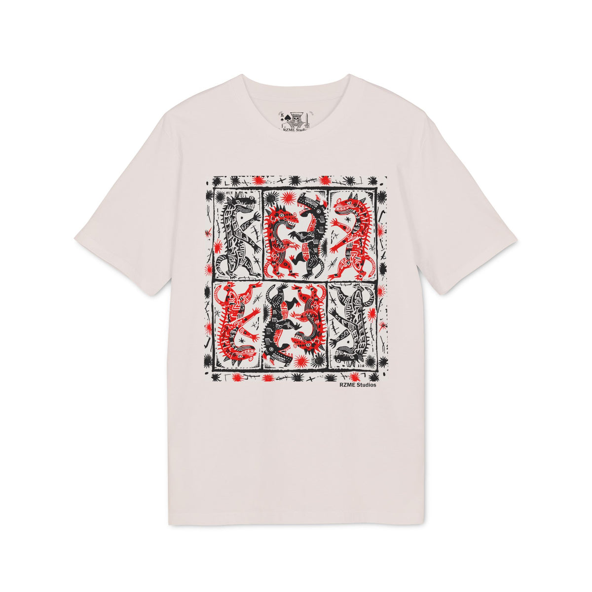 Graphic Bandana Print T-Shirt — Red & Black Dragon Square Design