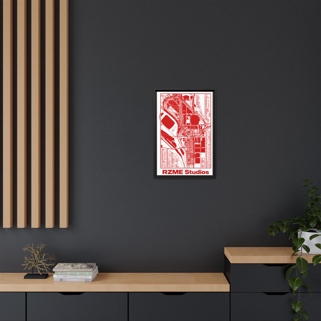 RZME Studios Red Transit Map Art Print — Matte Framed Canvas