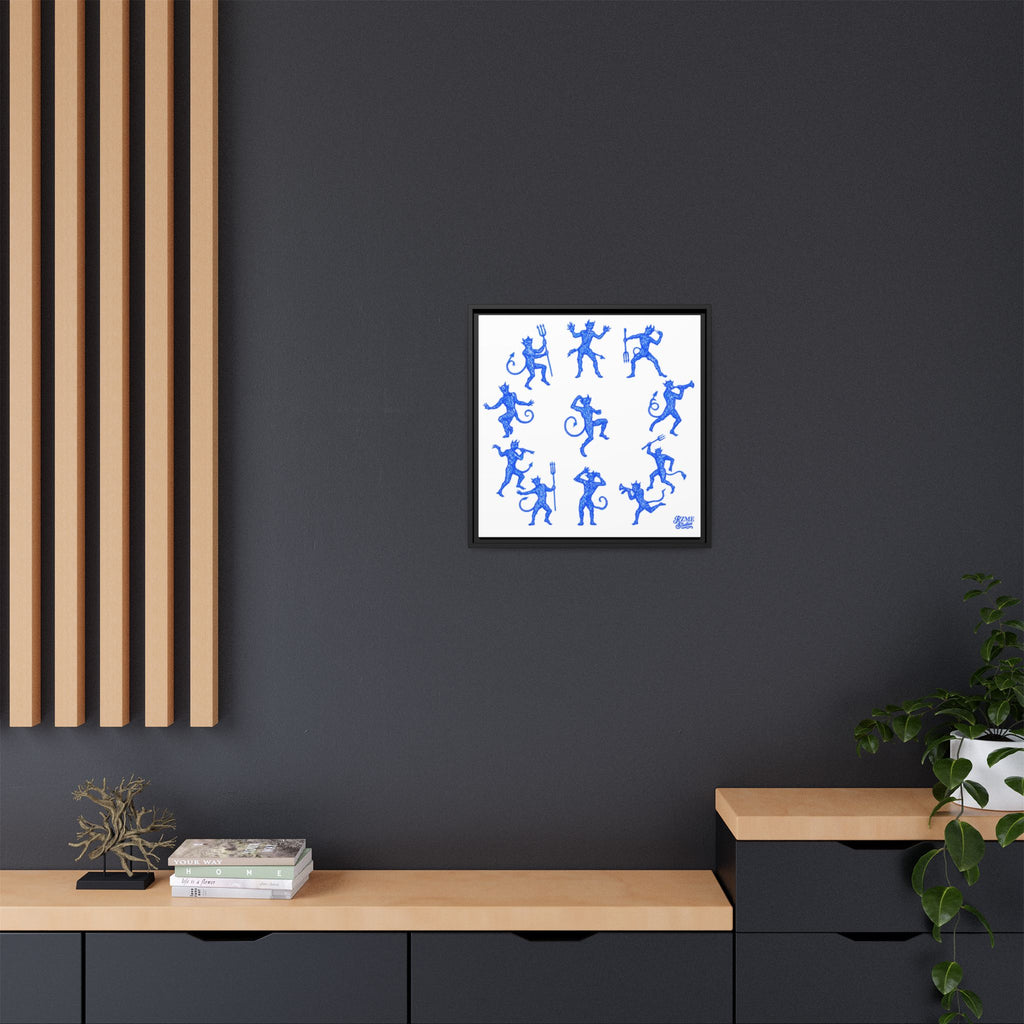 Blue Devil Pattern Matte Framed Canvas Art