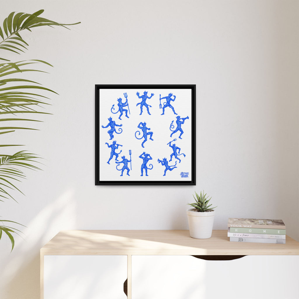 Blue Devil Pattern Matte Framed Canvas Art