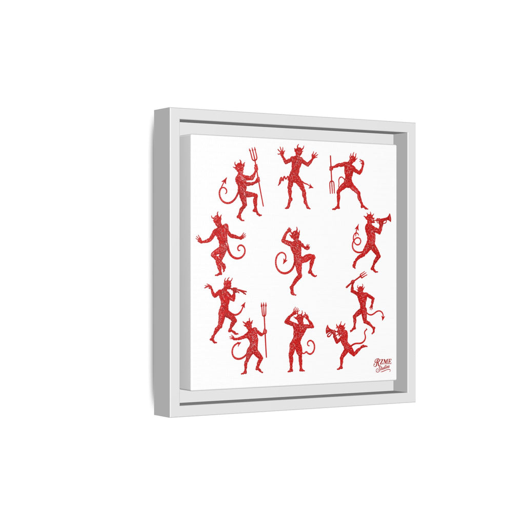 Red Devil Pattern Framed Canvas Art — Playful Halloween Wall Decor