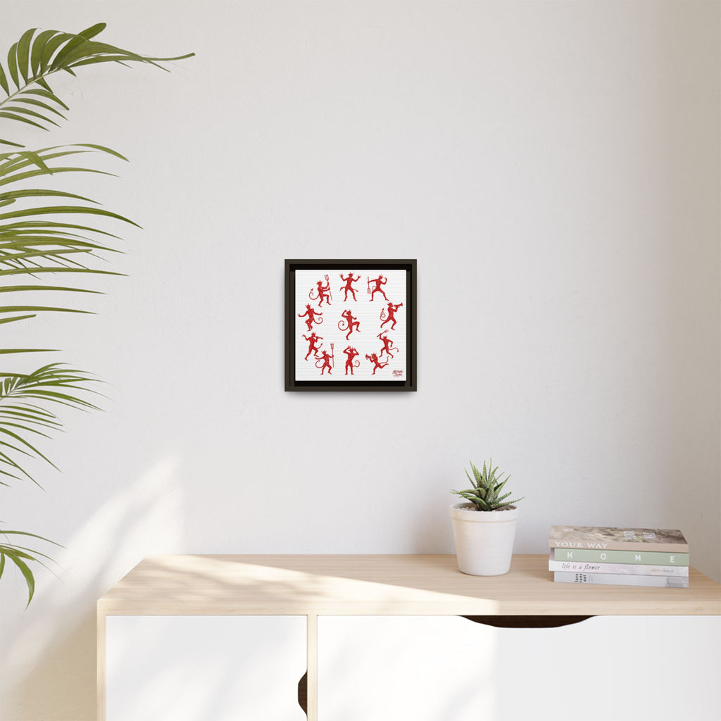 Red Devil Pattern Framed Canvas Art — Playful Halloween Wall Decor