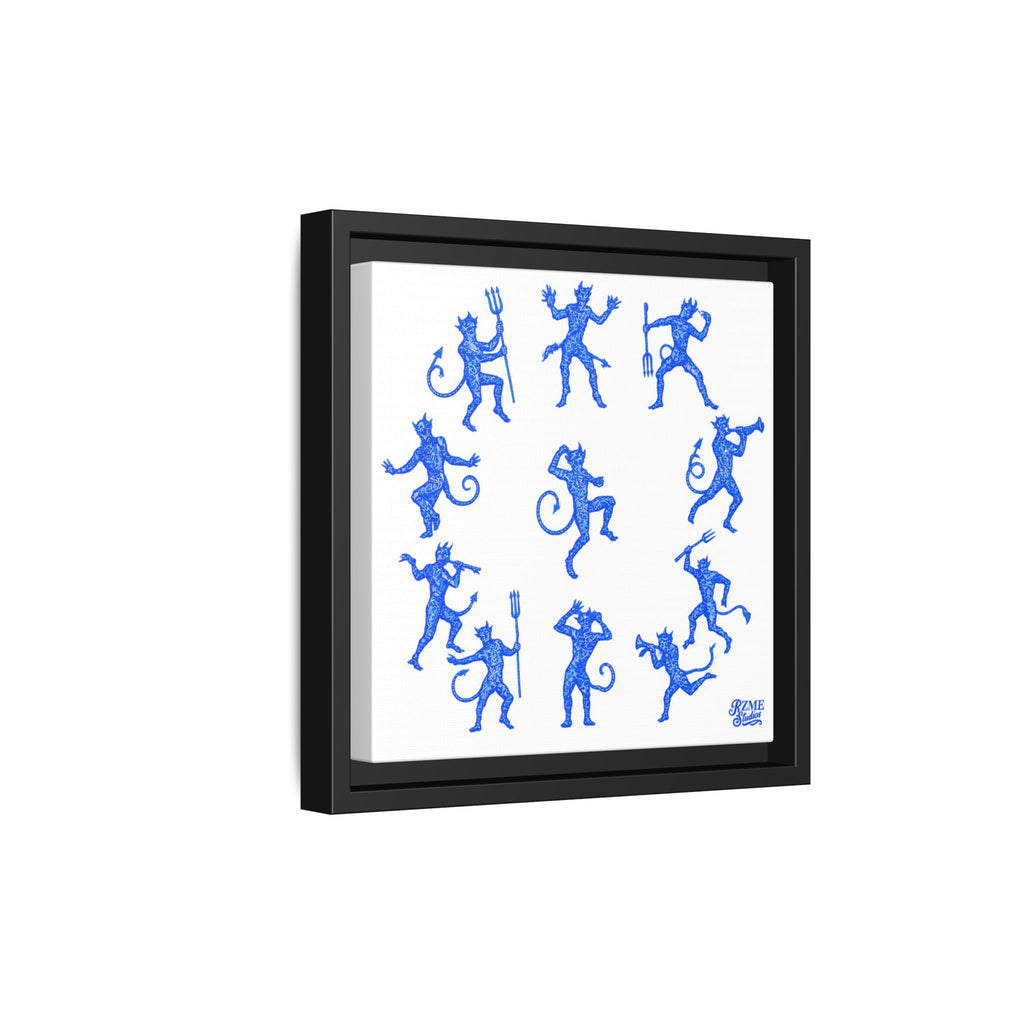 Blue Devil Pattern Matte Framed Canvas Art
